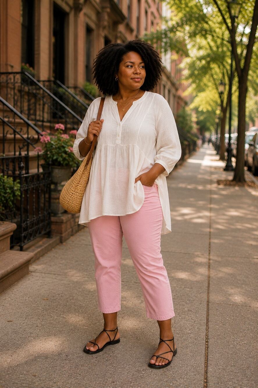 Lands’ End Plus Size Womens 
20W Pink Stretch Cotton Cropped Pants